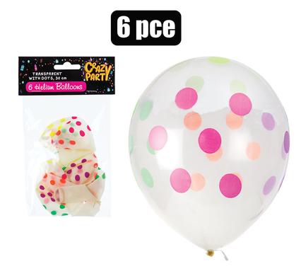 Balloons helium 6pc trsprnt dots f-01