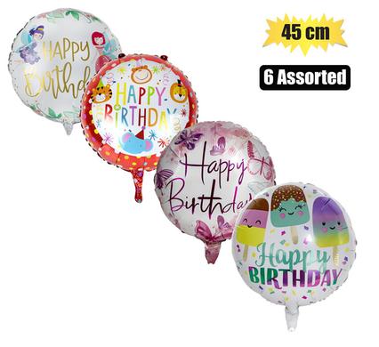 Balloon w/stick air bday asstd 45cm