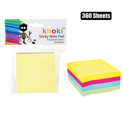 Note-pad self-stick 360 shts col asstd