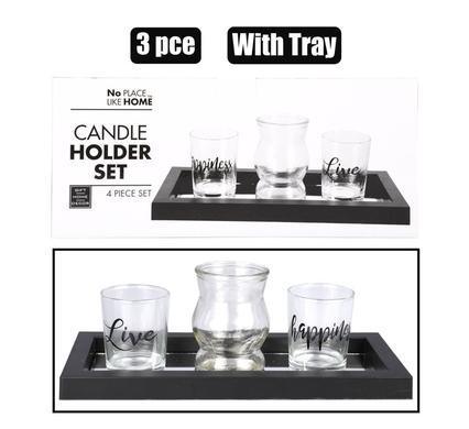 Candle-holder-set 3pce w/tray