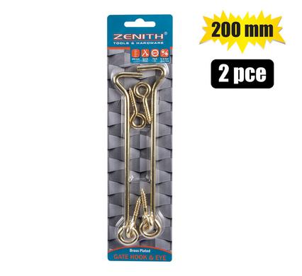Gate-hook+eye brassed 200mm 2pce zenith