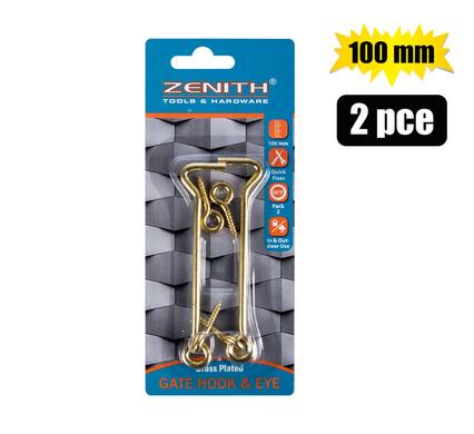 Gate-hook+eye brassed 100mm 2pce zenith
