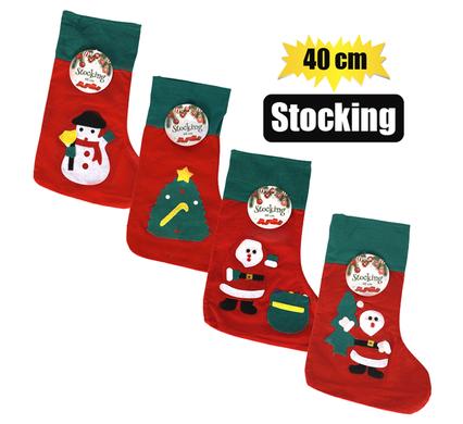 Xmas stocking felt w app 40cm asstd