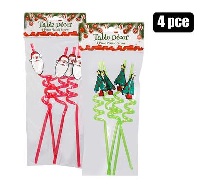 Xmas table decor straws 4pc asstd