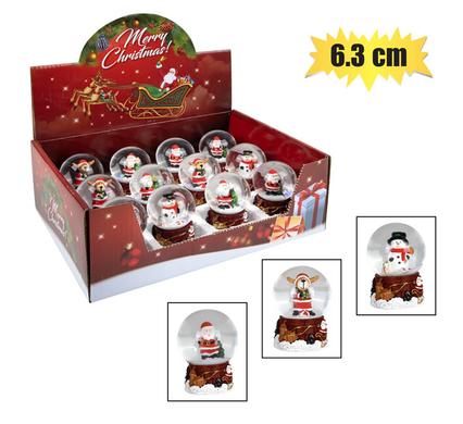 Xmas table decor snow globe asstd 6.3cm