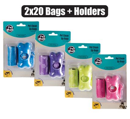 Pet dog clean-up bags+holder 2x20's