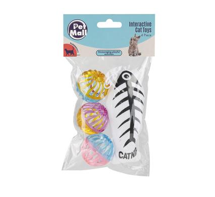 Pet cat toy balls + fish 4 pack