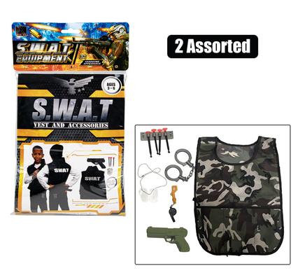 Boys playset army/swat vest & gun asstd