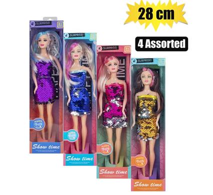 Doll fashion sequins 28cm asstd