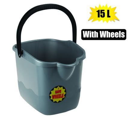 Bucket pl oval 15l w/wheels