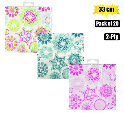 Serviettes 2ply 33cm 20pc kaleidoscope