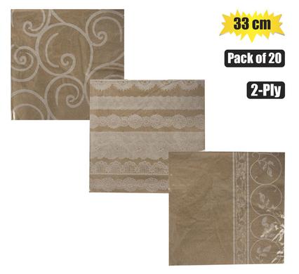 Serviettes 2ply 33cm 20pc kraft